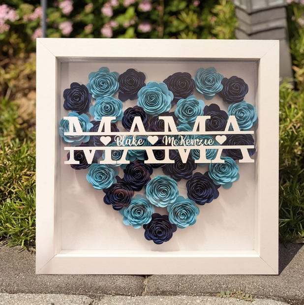 Personalized NANA Flower Shadow Box with Kids Names, Custom Purple Rose Heart Frame Wall Art, Handmade Mother's Day Birthday Gift for Grandma Nana