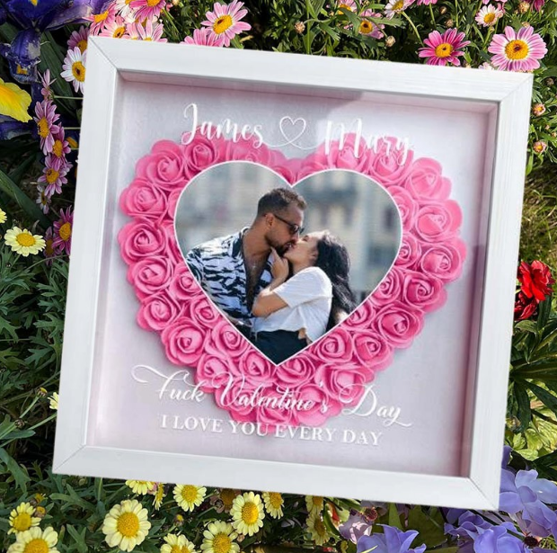 Custom Photo Couple Shadow Box, 3D Handmade Paper Rose Heart Frame, Personalized Valentine's Day Anniversary Gift for Husband Wife, Home Decor