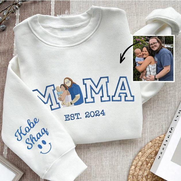 Personalized Mama Photo Embroidered Sweatshirt, Custom Kids Names & Est Year, Unique Mother's Day Gift for Mom