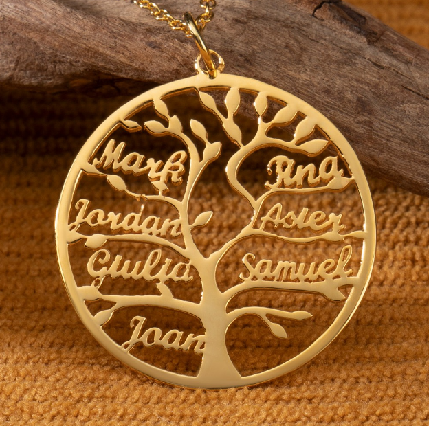 Personalized Family Tree Necklace for Women - Custom 925 Sterling Silver/18K Gold Plated Name Necklace - Family Tree of Life Pendant with Names - Unique Christmas, Mother's Day, Anniversary Gift for Mom Wife