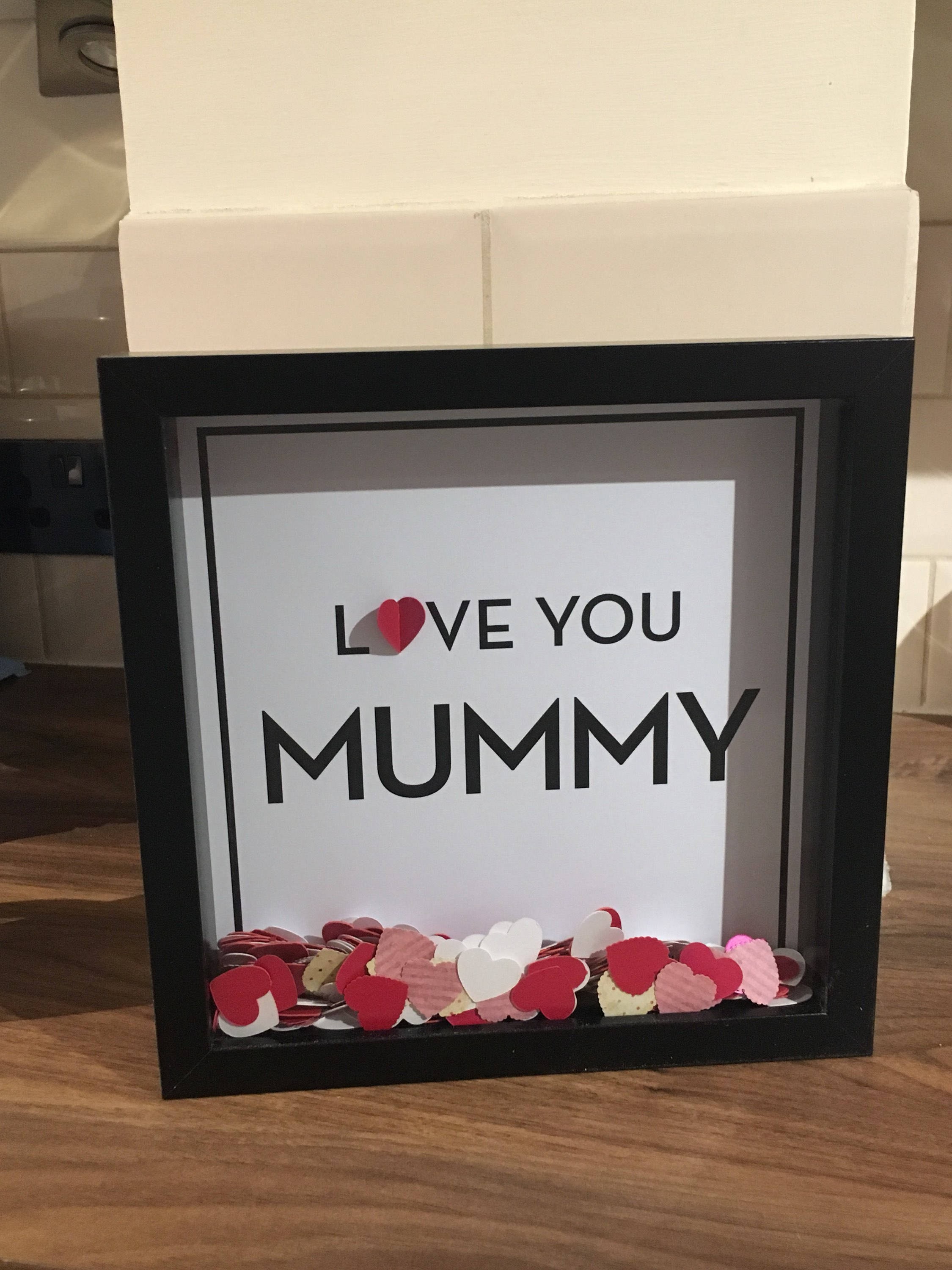 Personalized "Love You Mummy" Shadow Box Frame with Heart Confetti - Custom Mom Gift for Mother's Day, Birthday, Baby Shower, Sentimental Wall Decor for Mum