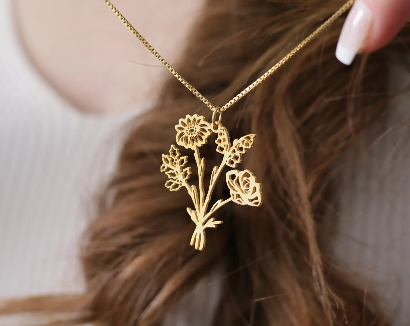 Birth Flower Necklace For Mother's Day, Family Birth Flower Bouquet Necklace for Grandma, Family Necklace for Mom, Christmas Gift for Mom