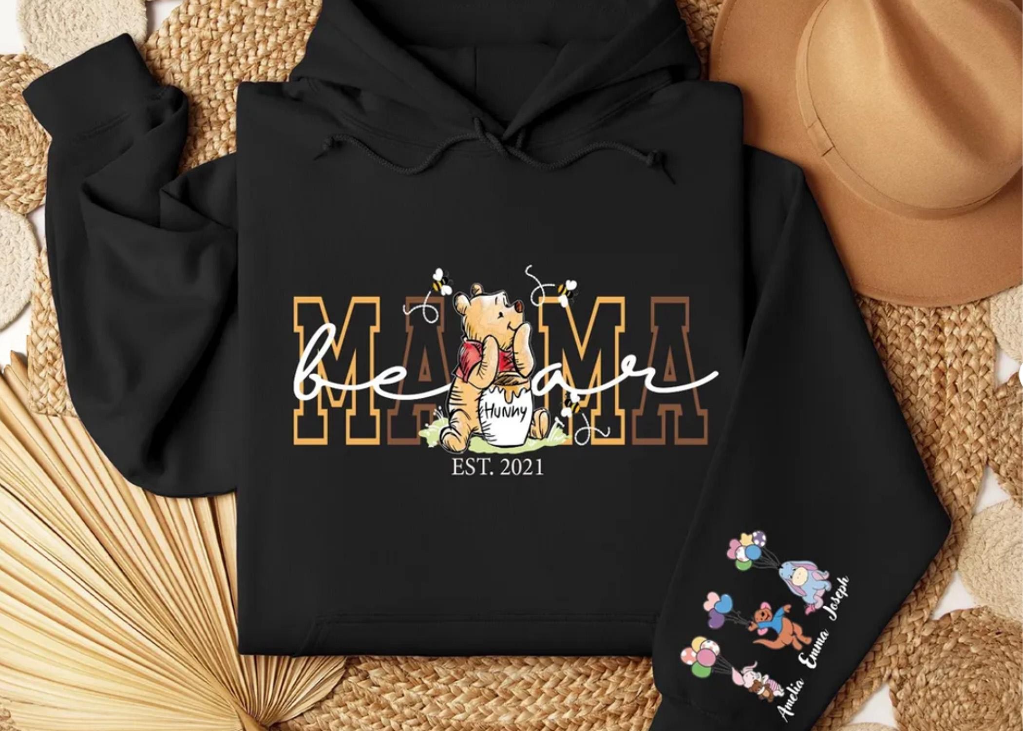 Personalized Winnie The Pooh Mom Sweatshirt, Custom Mama Bear Sweatshirt with Kids Names, Mothers Day Gift for Mom, Custom Mom Shirt with Children Names, Pooh Bear Mom Gift, EST 2025 Mom Sweatshirt