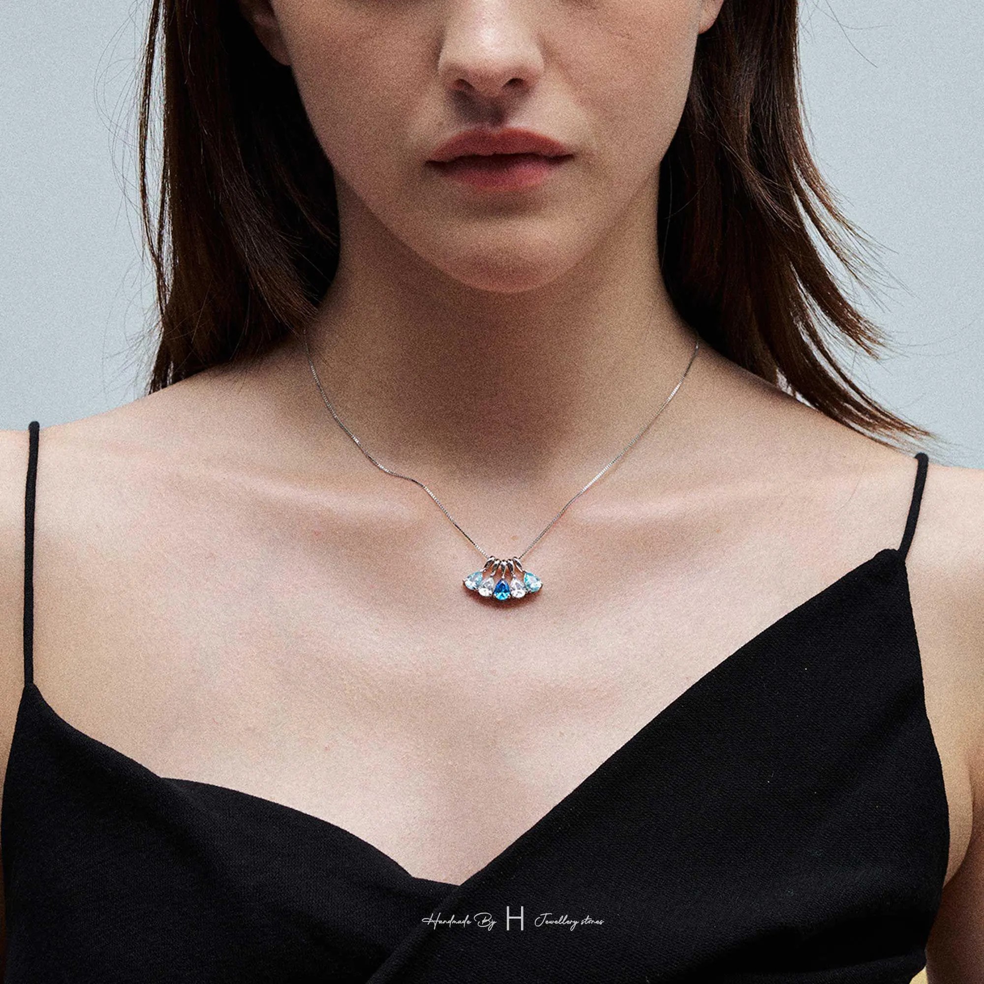 Custom Birthstone Teardrop Necklace for Women - 1-3 Stones Personalized 18K Gold Plated Dainty Pendant Jewelry, Birthday Mother's Day Gift for Her