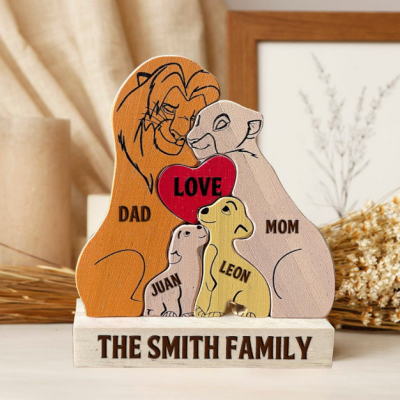 Personalized Lion Family Wooden Sign - Custom Family Name Puzzle - Love Family Decorative Plaque - Housewarming Gift for New Parents
