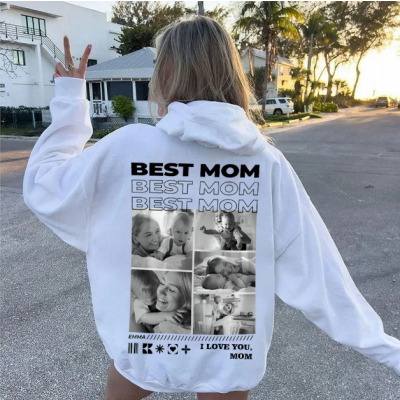 Custom Photo Best Mom Hoodie, Personalized Back Print Sweatshirt with Kid Name & Photos, Custom I Love You Mom Pullover, Mother's Day Gift for Mom