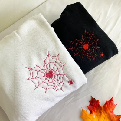 Custom Spider Web Embroidered Sweatshirt Hoodie With Initial Love Gift For Couple Unique Christmas Gifts