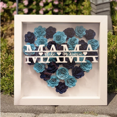 Personalized NANA Flower Shadow Box with Kids Names, Custom Purple Rose Heart Frame Wall Art, Handmade Mother's Day Birthday Gift for Grandma Nana