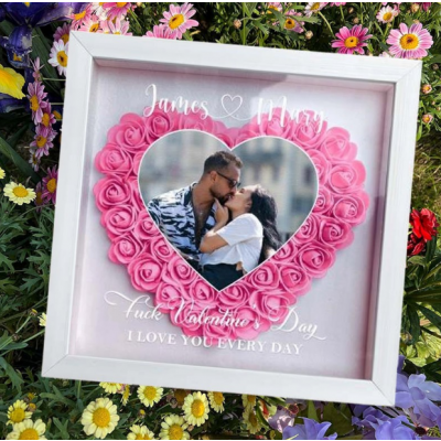 Custom Photo Couple Shadow Box, 3D Handmade Paper Rose Heart Frame, Personalized Valentine's Day Anniversary Gift for Husband Wife, Home Decor