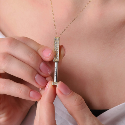 I Love You Hidden Message Bar Necklace for Mom, Pull Out Secret Pendant with Cubic Zirconia, Romantic Jewelry Gift for Her