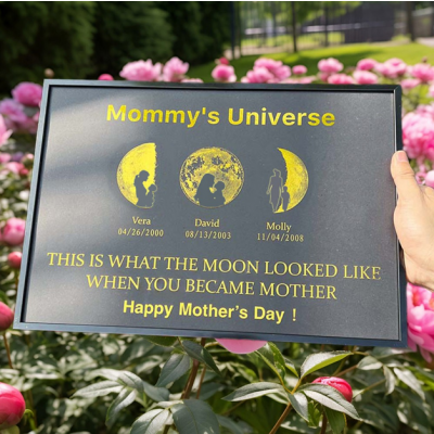 Custom Mommy's Universe Moon Phase Wall Art, Personalized Mother's Day Gift with Kids Names & Birth Dates, This Is What The Moon Looked Like When You Became Mother, Custom Moon Phase Print for Mom, Sentimental Home Decor Gift for Grandma/New Mom