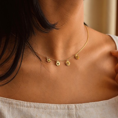 Dainty Flower Necklaces for Women, 14K Gold Plated & Sterling Silver Floral Choker with Colored Gems, Minimalist Jewelry Gift for Her