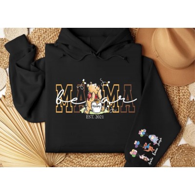 Personalized Winnie The Pooh Mom Sweatshirt, Custom Mama Bear Sweatshirt with Kids Names, Mothers Day Gift for Mom, Custom Mom Shirt with Children Names, Pooh Bear Mom Gift, EST 2025 Mom Sweatshirt
