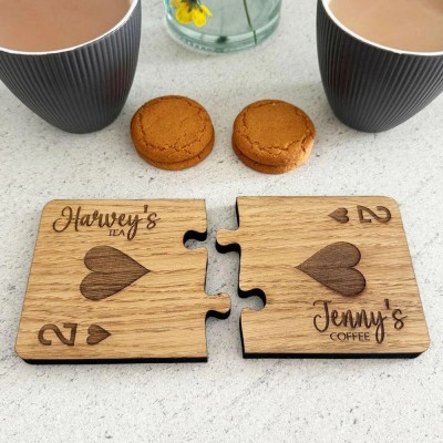 Personalised Engraved Couples Coaster Set With Names, Wooden Coaster, His Her Gift, Anniversary Wedding Gift, Playing Card Design