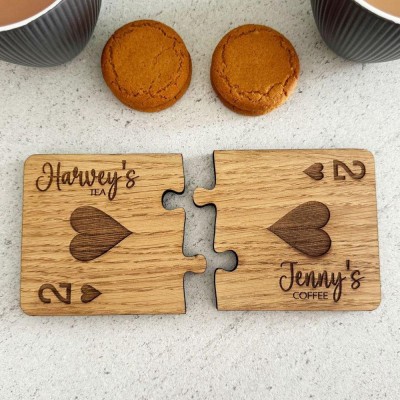 Personalised Engraved Couples Coaster Set With Names, Wooden Coaster, His Her Gift, Anniversary Wedding Gift, Playing Card Design