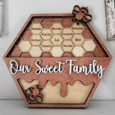 Personalized Grandbabees Honeycomb Wooden Sign - Custom Family Name Hexagon Plaque with Grandkids Names - Rustic Bee Themed Decor for Grandma, Grandparent Gift