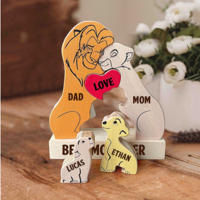 Personalized Lion Family Wooden Sign - Custom Family Name Puzzle - Love Family Decorative Plaque - Housewarming Gift for New Parents
