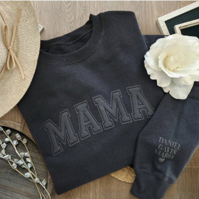 Personalized Tone-on-Tone Mama Sweatshirt, Custom Kids Names & Heart Embroidered, Unique Mom Gift for Mother's Day