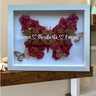 Personalized Mom Butterfly Flower Shadow Box, Custom Name 3D Paper Rose Frame, Mother's Day Birthday Gift for Mom, Handmade Paper Flower Wall Art Decor for Mom Grandma