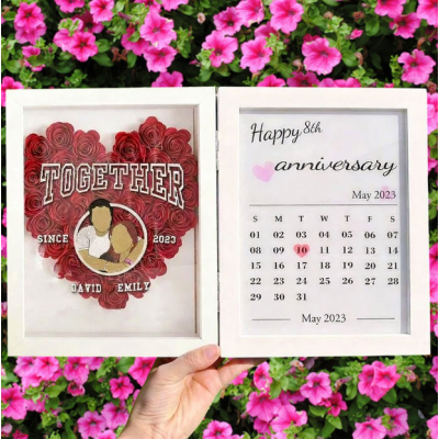 Custom Name Photo Anniversary Shadow Box, 3D Handmade Paper Rose Heart Frame, Personalized Wedding Valentine's Day Gift for Couple, Home Decor