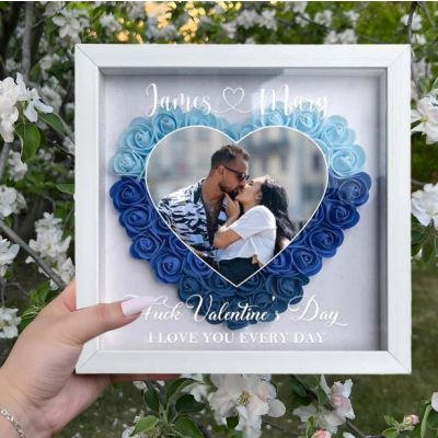 Custom Photo Couple Shadow Box, 3D Handmade Paper Rose Heart Frame, Personalized Valentine's Day Anniversary Gift for Husband Wife, Home Decor