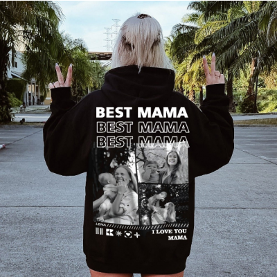 Custom Photo Best Mom Hoodie, Personalized Back Print Sweatshirt with Kid Name & Photos, Custom I Love You Mom Pullover, Mother's Day Gift for Mom