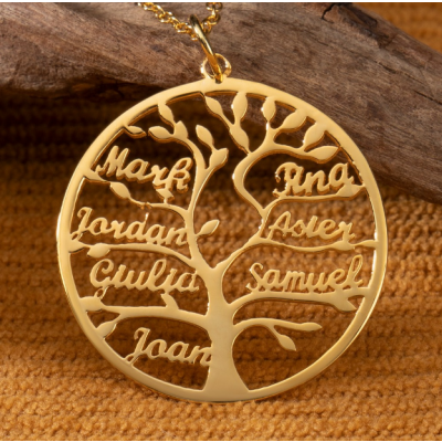Personalized Family Tree Necklace for Women - Custom 925 Sterling Silver/18K Gold Plated Name Necklace - Family Tree of Life Pendant with Names - Unique Christmas, Mother's Day, Anniversary Gift for Mom Wife