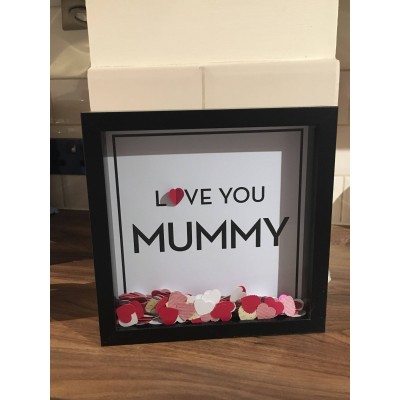 Personalized "Love You Mummy" Shadow Box Frame with Heart Confetti - Custom Mom Gift for Mother's Day, Birthday, Baby Shower, Sentimental Wall Decor for Mum