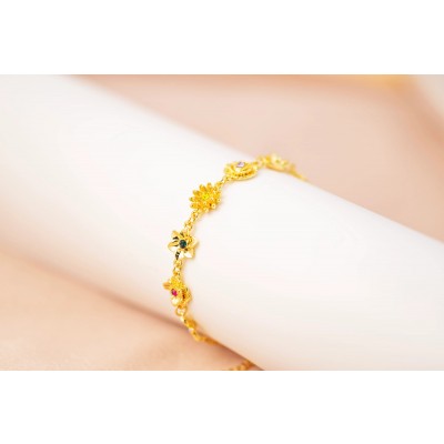 Gold Flower Bracelet for Women, 14K Gold Plated Colorful Crystal Floral Bracelet, Dainty Stackable Jewelry Gift for Mom Wife Girlfriend Her