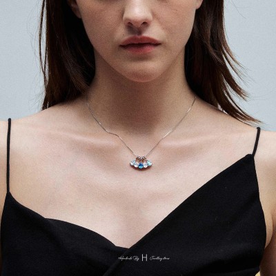 Custom Birthstone Teardrop Necklace for Women - 1-3 Stones Personalized 18K Gold Plated Dainty Pendant Jewelry, Birthday Mother's Day Gift for Her