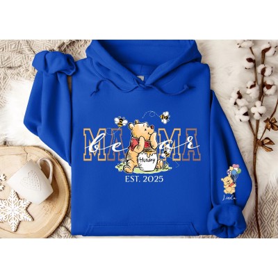 Personalized Winnie The Pooh Mom Sweatshirt, Custom Mama Bear Sweatshirt with Kids Names, Mothers Day Gift for Mom, Custom Mom Shirt with Children Names, Pooh Bear Mom Gift, EST 2025 Mom Sweatshirt